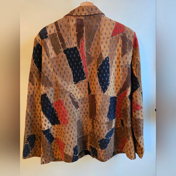 Patchwork Leather Jacket with Button Closure VINTAGE - Picture 2 of 6